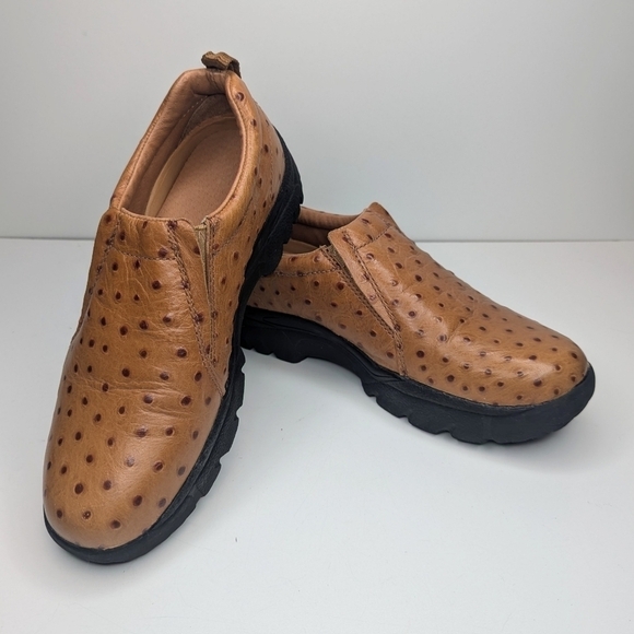 Roper Performance tan brown leather slip on clogs loafers ostrich womens sz 6.5 - Picture 2 of 10